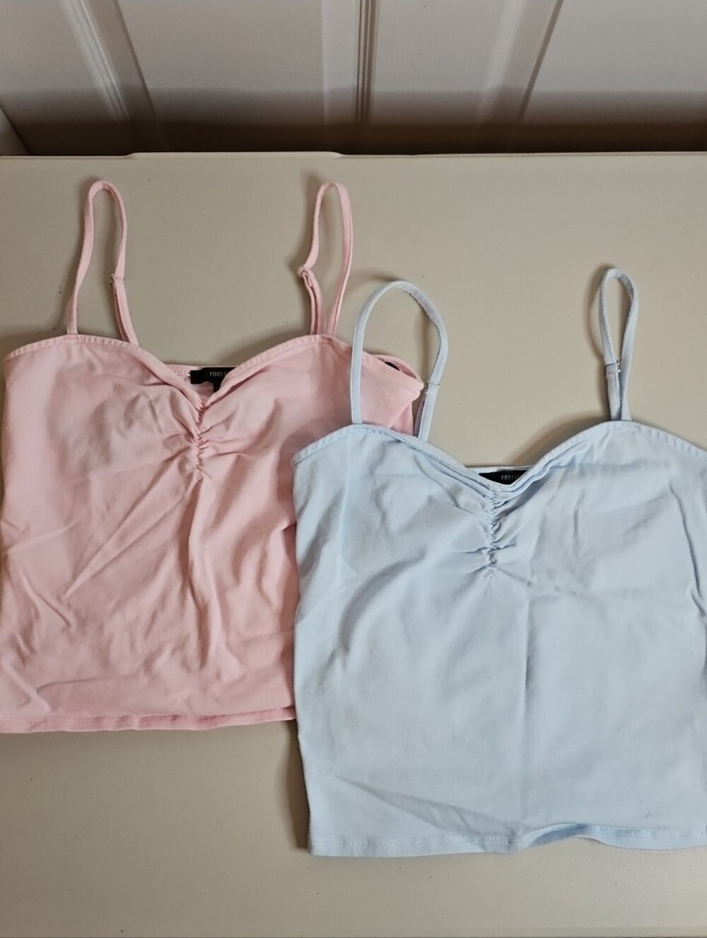 Forever 21 Baby Doll Tank Top Rouched Pink & Blue 2 Pack Size Small